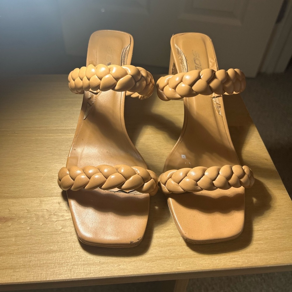 Tan braided heels